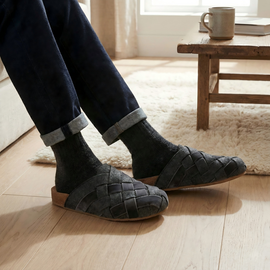 Woven Wool Felt Clogs with Cork Sole - Charcoal Grey