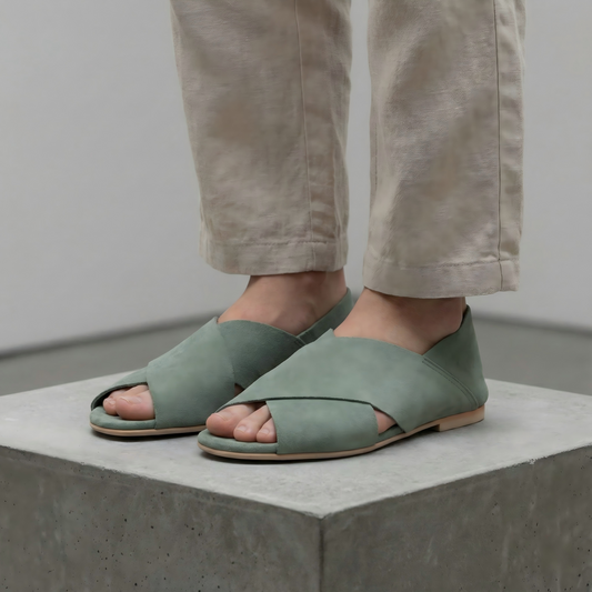 Minimalist Origami Folded Suede Slides - Sage Green