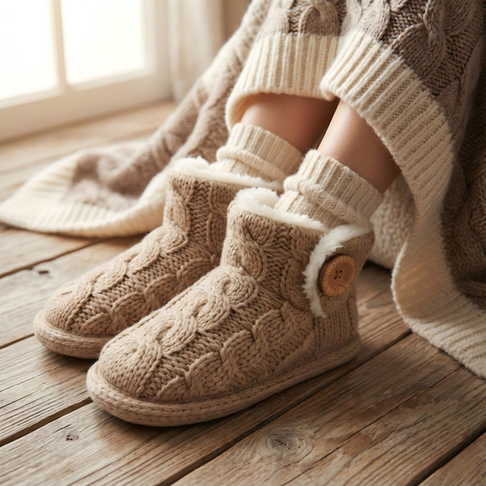 Chunky Sherpa Fleece Comfort Loafers - Camel Beige